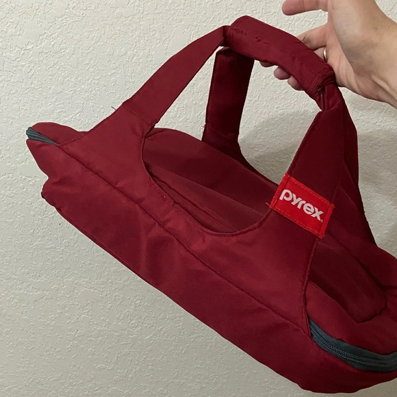 Pyrex 3qt Portables Carry Tote Bag Burgundy/Grey Insulated Hot And Cold - Picture 4 of 9